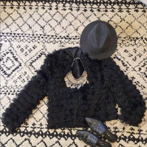 Black shaggy open jacket